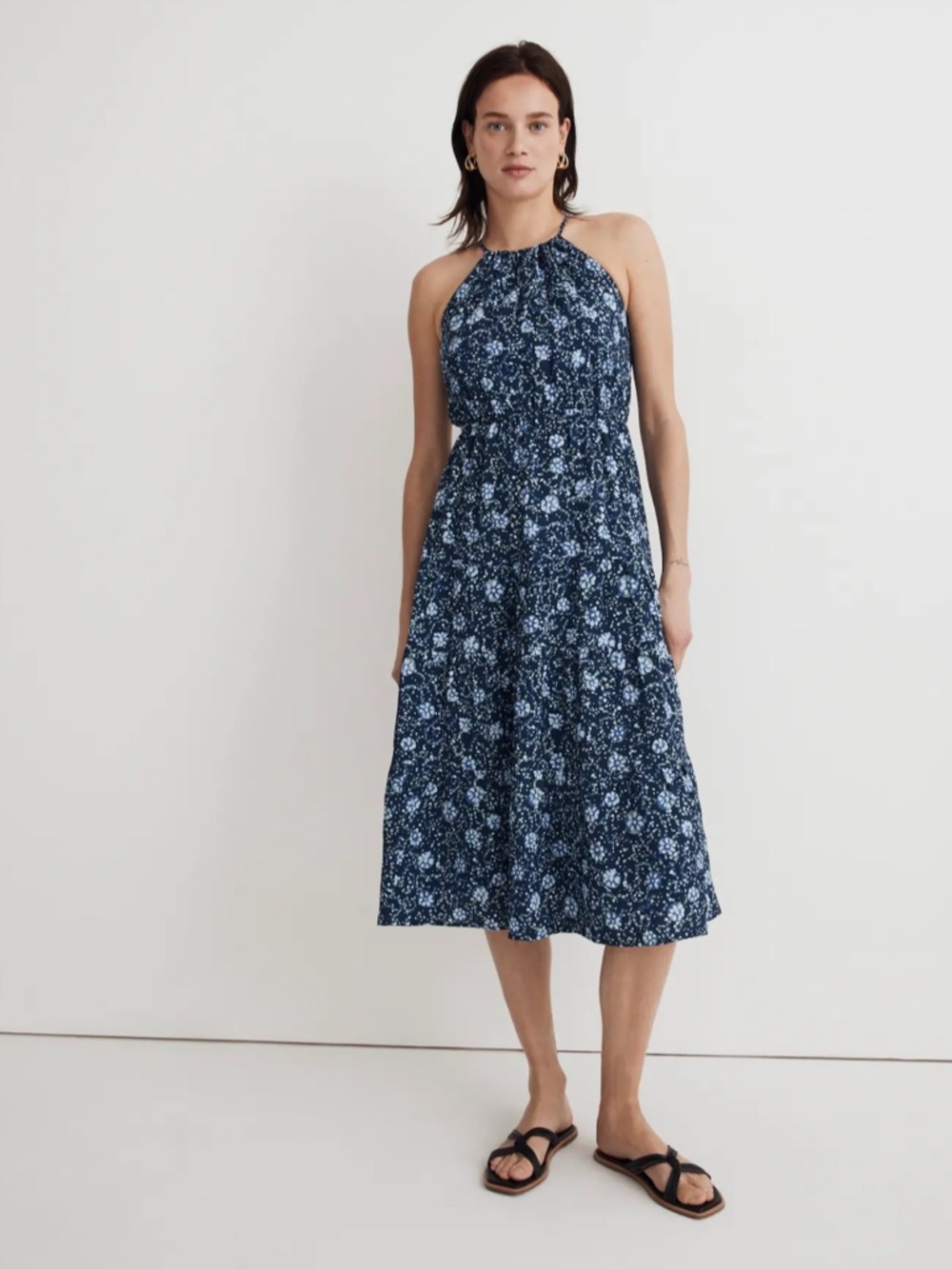 Madewell Navy Blue Floral Halter Midi Dress